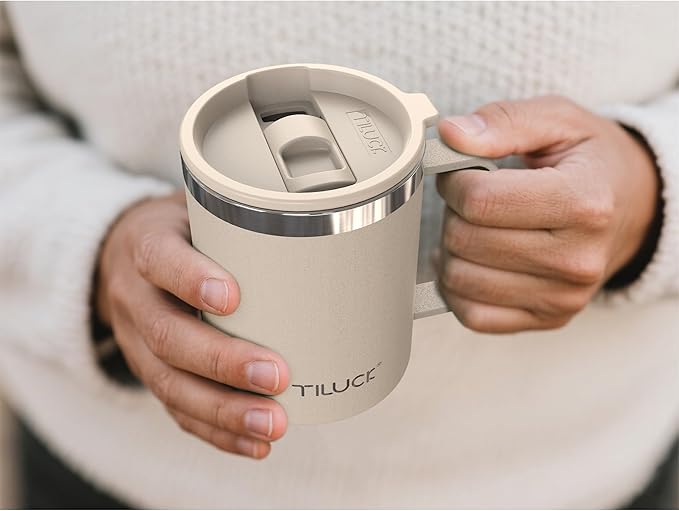 TILUCK 12 oz Insulated Coffee Mug with Lid, Double Wall Vacuum Insulated Travel Mug Cup with Handle for Hot or Cold Drinks（12oz，Matte MistyGray） - Image 5