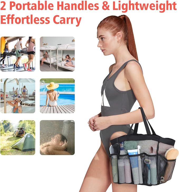 F-color Mesh Shower Caddy Portable, Upgrade Deeper 7 Pockets Shower Bag Basket - Image 6