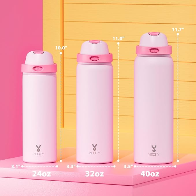 24 oz Insulated Water Bottle for Sports: Meoky Stainless Steel Water Bottle with 2-in-1 Straw and Spout Lid - Leak Proof, Cold for 24 Hours, Fits in Car Cup Holder, BPA-Free for Women Travel, Blush - Image 3