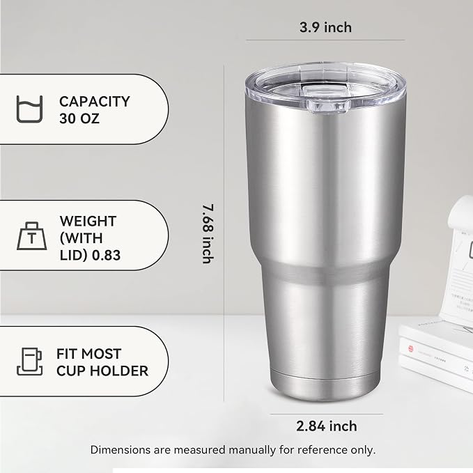 30 oz Tumbler with Lid Stainless Steel Tumblers Vacuum Insulated Cup Reusable Powder Coated Travel Mug Double Wall Leak Proof Portable Cups Keep Cold Drinks for 12 Hours, Stainless, 1 Pack - Image 4