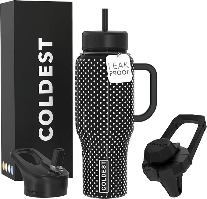 Coldest Tumbler with Handle and Straw - 100% Spill Proof Tumbler with Straw (3 Lids) - Stainless Steel Insulated Leakproof Tumblers for Women & Men - 36 oz (Black Dress) by Coldest