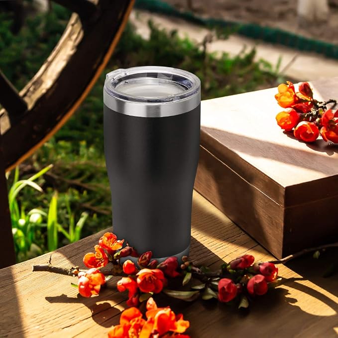 DOMICARE 20oz Tumbler with Lid Stainless Steel Tumblers Bulk, Double Wall Vacuum Insulated Coffee Travel Mug Powder Coated Tumbler, 12 Count (Pack of 1) Black - Image 6