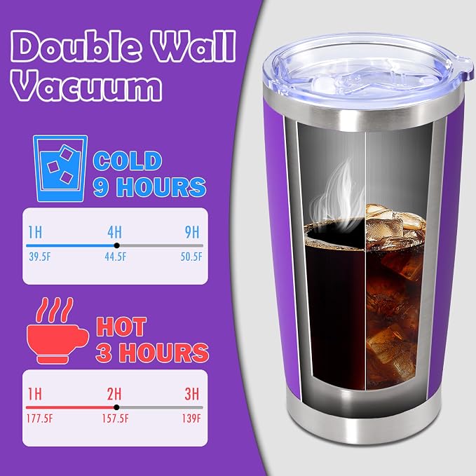 20oz Tumbler Stainless Steel Tumbler Cup with Lid Vacuum Insulated Double Wall Travel Mug, Durable Powder Coated Travel Coffee Tumbler Mug for Hot & Cold Drinks, Purple,1 Pack - Image 5
