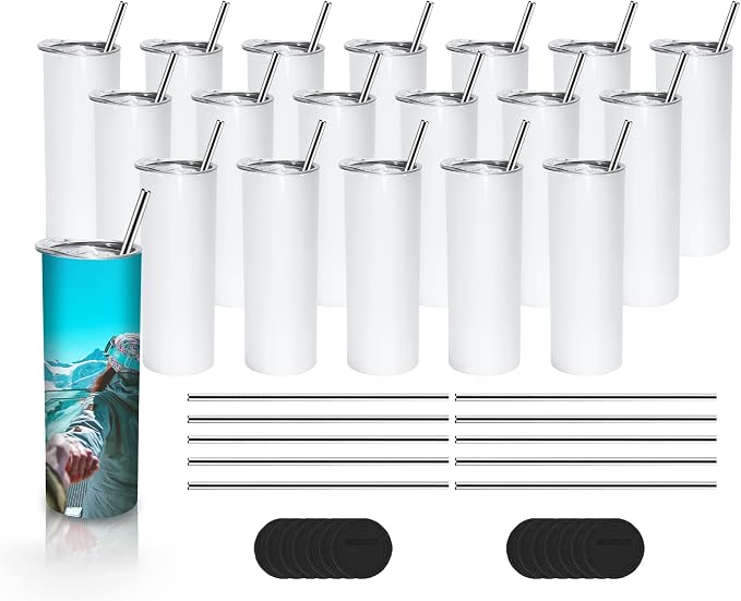 AGH 25 Pack 20 OZ Sublimation Tumblers Blank, Straight Skinny Tumbler with Metal Straw, Stainless Steel Double Layer Insulated Mug, Individually Box, Travel Tumblers by AGoodHopeforYou