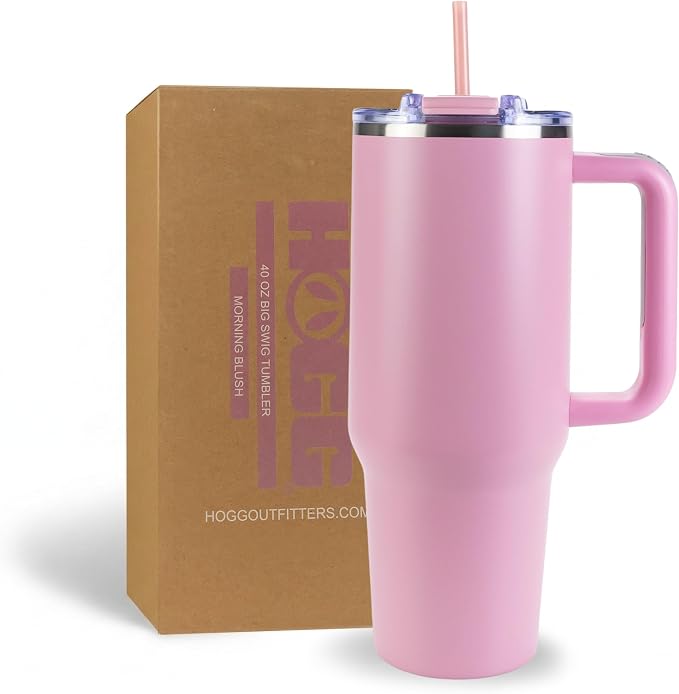Hogg Big Swig 40 oz Tumbler with Handle and Straw - Morning Blush, 40oz Insulated Stainless Steel, Water Tumbler with Straw, Water Cup with Handle, Versatile Leak Proof Lid by HoggOutfitters