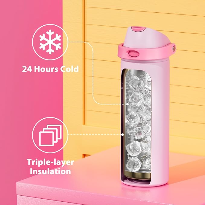24 oz Insulated Water Bottle for Sports: Meoky Stainless Steel Water Bottle with 2-in-1 Straw and Spout Lid - Leak Proof, Cold for 24 Hours, Fits in Car Cup Holder, BPA-Free for Women Travel, Blush - Image 5