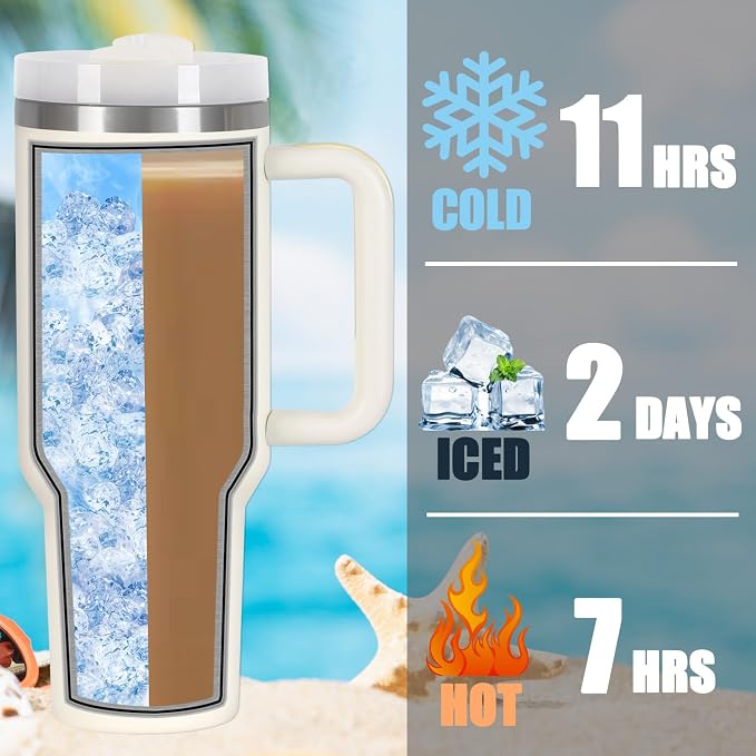 4 Pack 40 Oz Tumbler with Handle Bulk, Double Wall Vacuum Insulated Stainless Steel Tumbler with Lid and Straw, 40 oz cup with Silicone Spill Proof Stopper Set (Cream) - Image 5