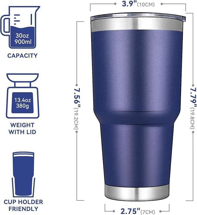 DOMICARE 30 oz Tumbler with Lid and Straw, Stainless Steel Tumblers Bulk, Insulated Vacuum Double Wall Travel Coffee Mug, Durable Powder Coated Tumbler Cup (Navy, 1) - Image 2