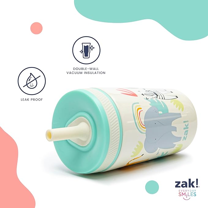 Zak Designs Kelso Toddler Cups For Travel or At Home, 12oz Vacuum Insulated Stainless Steel Sippy Cup With Leak-Proof Design is Perfect For Kids (Safari) - Image 4
