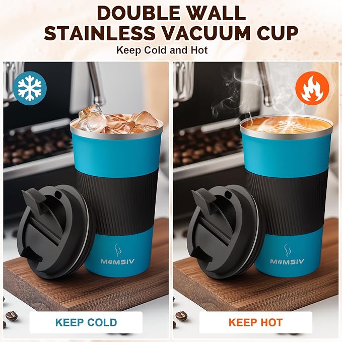 MOMSIV 12oz Travel Mug, Insulated Coffee Cup with Leakproof Lid, Vacuum Stainless Steel Double Walled Reusable Tumbler for Hot and Cold Water Coffee and Tea In Travel and Car - Image 3