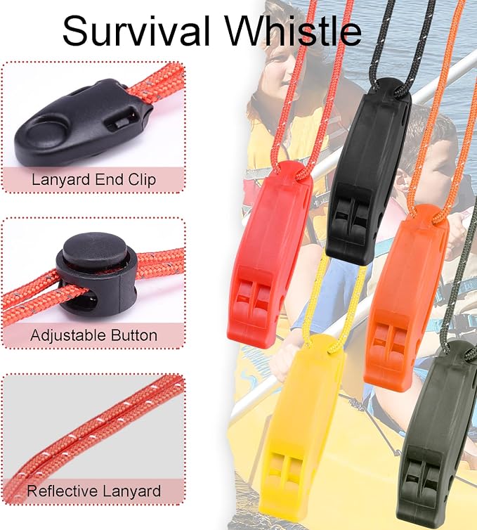 4Pack Emergency Whistles with Adjustable Reflective Lanyard, Shrill Loud Safety - Image 4