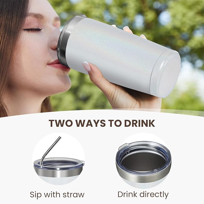 MEWAY 20oz Tumbler Double Wall Vacuum Insulated Travel Glitter Mug, Stainless - Image 3