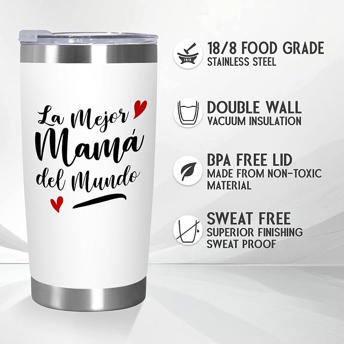 TEEZWONDER Birthday Gifts for Mom from Daughter Son - 20 oz Stainless Steel Tumbler with Lid - Mothers Day Birthday Gifts for Mom Mama Mother in Law Stepmom, Regalos para Mamá Tumblers for Women - Image 3