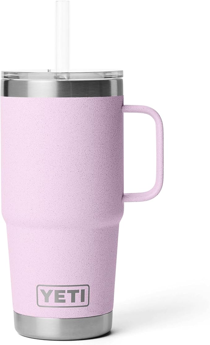 YETI Rambler 25 oz Tumbler with Handle and Straw Lid, Travel Mug Water Tumbler, Vacuum Insulated Cup with Handle, Stainless Steel, Cherry Blossom - Textured by YETI