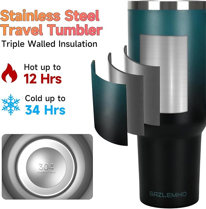 40oz Tumbler with Handle and Straw Spout 2-in-1 Lid, Spill Leak Proof Insulated Travel Cup Traveler Water Mug Keep Cold Hot, Dishwasher Safe Stainless Steel Bottle Gifts for Women Men, Indigo Black - Image 3