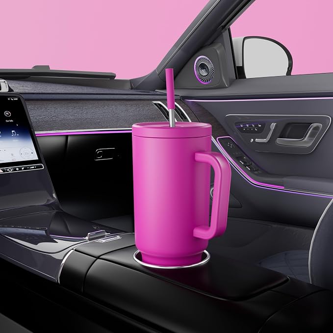 Meoky 40 oz Tumbler with Handle and Straw: Stainless Steel Insulated Tumbler with Lid and Straw - 100% Leak Proof Tumbler for Car Cup Holders - Travelers Commuters Workers, Barbie - Image 5