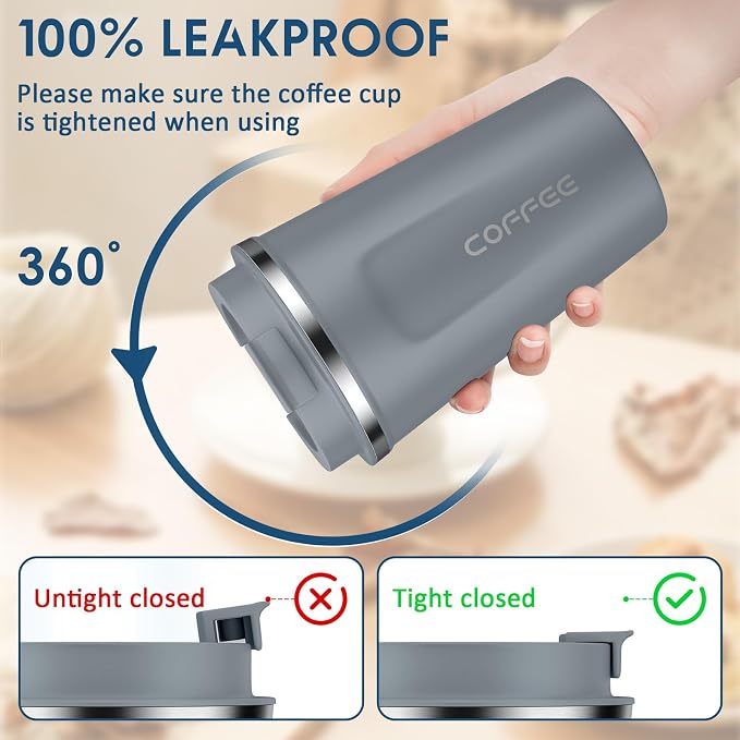 CS COSDDI 12 oz Stainless Steel Vacuum Insulated Tumbler - Coffee Travel Mug Spill Proof with Lid - Coffee Cups for Keep Hot/Ice Coffee,Tea and Beer - Image 2