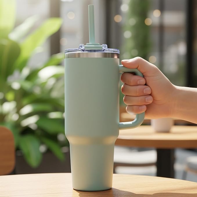 COKTIK 40 oz Tumbler With Handle and Straw, Insulated Tumbler With Leakproof Lids, Stainless Steel|BPA-Free, Cold for 24 H (Shale) - Image 7