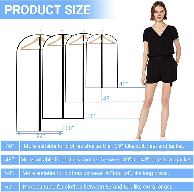 Garment Bags for Hanging Clothes 24'' x 60'' Coat Covers for Closet Foldable - Image 7