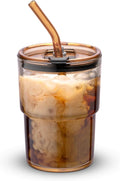BLUEPOLAR 13oz/400ml Tumbler Water Glass, Cups with Straw and Lid Sealed Carry on for Coffee, Iced Tea, Thick Wall Insulated Glass Cup (Amber)… by BLUEPOLAR