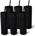 sweet grain Skinny Tumblers with Lids and Straws(6 Pack) - 16oz Matte Pastel Colored Skinny Acrylic Tumblers, Double Wall Plastic Tall Skinny Tumblers Bulk for Cold Hot Drinks - Black by sweetgrain