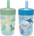 Zak Designs Capri Toddler Tumblers For Travel or At Home, 9oz 2-Pack Double Wall Plastic Sippy Cups With Leak-Proof Design is Perfect For Kids (Dino Buddies, Bubble Bay) by ZakDesigns