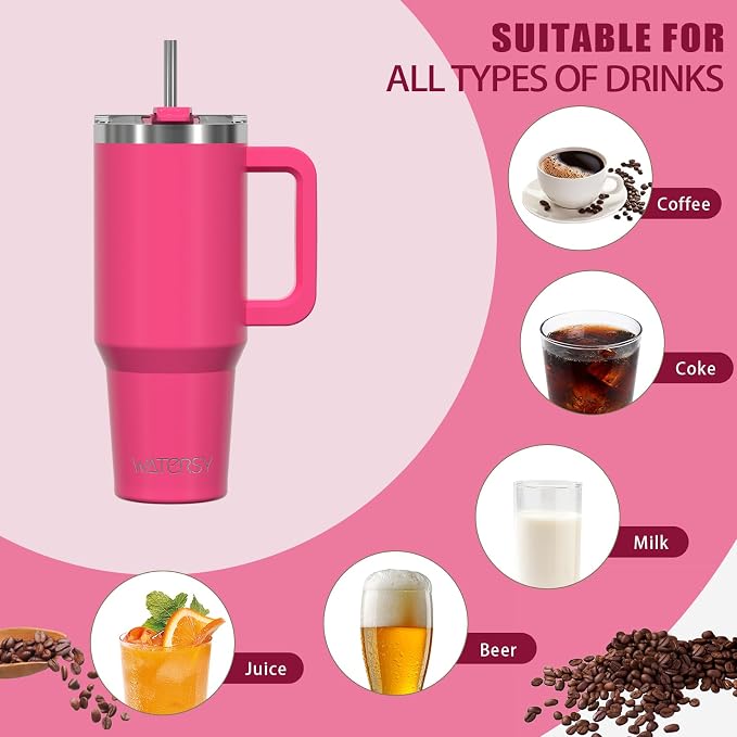 20 oz Tumbler with Handle,Tumbler with Lid and Straw,Double Wall Insulated Cup Stainless Steel Travel Mug(Cold for 34 Hours),Water Bottle for Iced Tea,Coffee,Cold Beverages(Gloss Pink) - Image 6