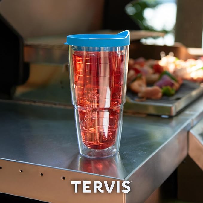 Tervis Clear & Colorful Tabletop Made in USA Double Walled Insulated Tumbler Travel Cup Keeps Drinks Cold & Hot, 24oz, Red - Image 9