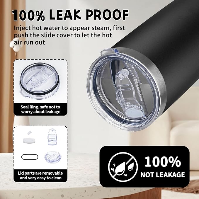 20 oz Tumbler with Lids and Straws, Stainless Steel Insulated Coffee Tumbler, Double Wall Vacuum Insulated Travel Mug Cup, Leakproof Thermal Coffee Cup for Hot and Cold Drinks (black) - Image 5