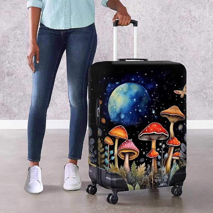 Butterfly Mushroom Print Travel Suitcase Cover Protector Elastic Zipper Closure - Image 4