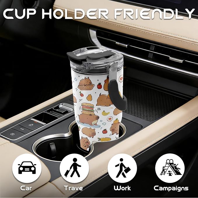 Capybara Tumbler 20 oz with Handle - Cute Animal Water Bottle, Insulated Cup - Unique Gifts for Girls, Kids, Capybara Lovers - Birthday Christmas Gift - Image 3