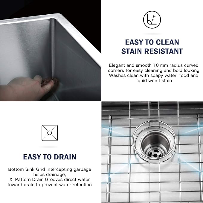 TORVA 28-Inch Undermount Kitchen Sink, Premium 304 Stainless Steel Bar Sink - Image 6