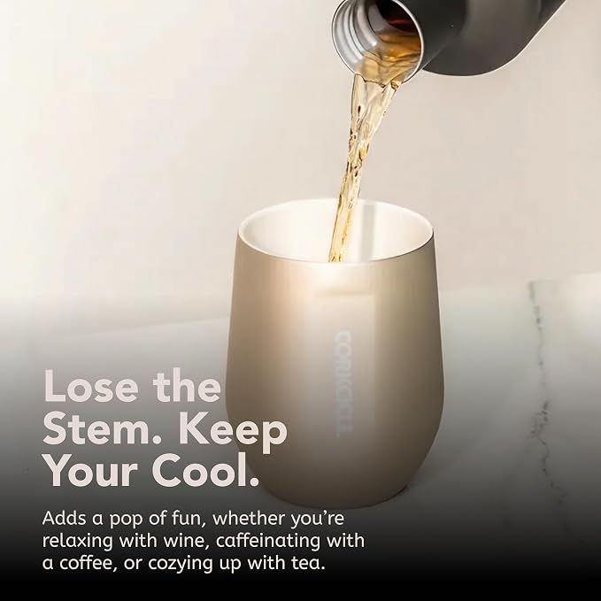 Corkcicle Pure Taste Stemless Insulated Wine Glass Tumbler - Keeps Beverages Cold 6 Hours & Hot 3 Hours - Stainless Steel - Easy-Grip - Summer Drinkware Gift - 12 oz - Latte/Oat Milk - Image 6