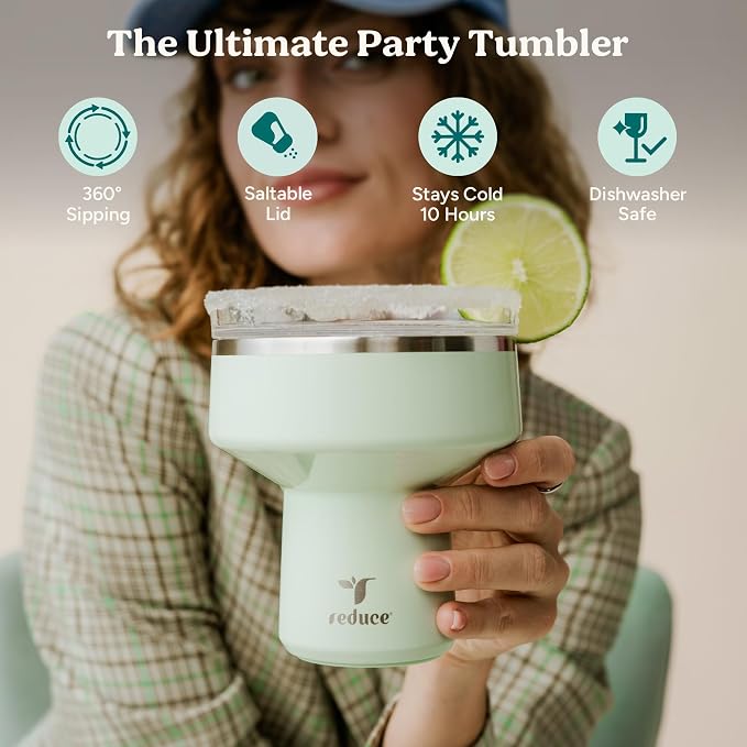 REDUCE Saltini 16 oz Cocktail Tumbler - Insulated Margarita Tumbler with Lid - Keeps Drinks Cold for 10 Hours - 360 Sippable Martini Glass Alternative - Shatterproof, Perfect for Parties - Pineapple - Image 2