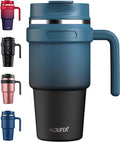 ALOUFEA 20 oz Insulated Coffee Mug Tumbler with Handle, Stainless Steel Travel Mug Tumbler with Lid and Straw,Double Wall Vacuum Leak Proof Ice Coffee Thermal Cup, Indigo Black by ALOUFEA