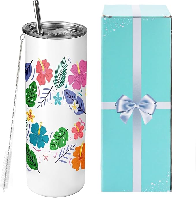 Joyclub 1 Pack Sublimation Tumbler 20 oz Bulk Blank Tumblers Skinny Straight Flat Bottom Cups White with Lid and Straw by Joyclub