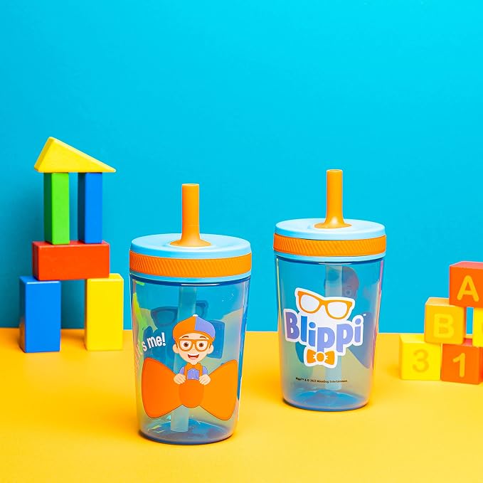 Zak Designs Blippi Kelso Toddler Cups For Travel or At Home, 15oz 2-Pack Durable Plastic Sippy Cups With Leak-Proof Design is Perfect For Kids (Blippi) - Image 3