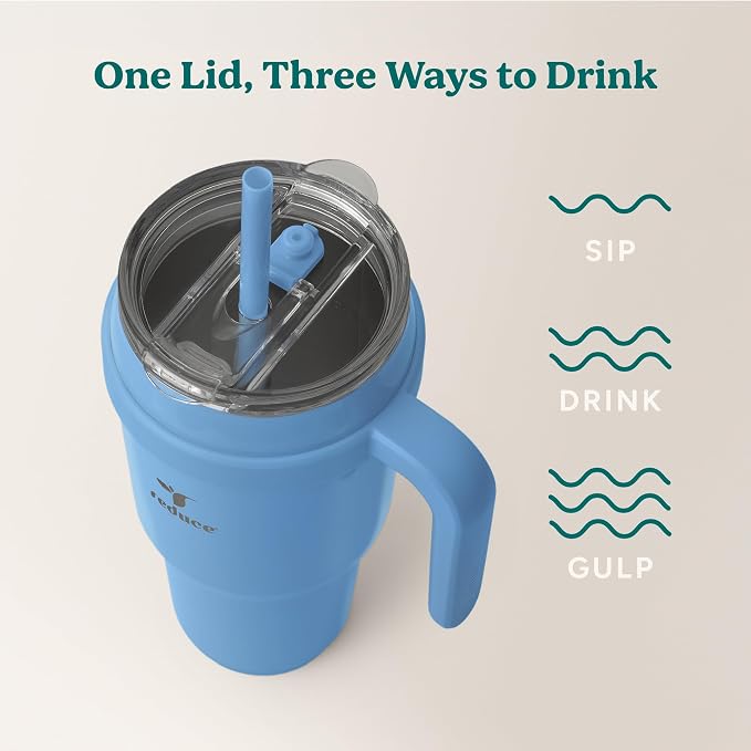 REDUCE Cold1 40 oz Tumbler with Handle - Vacuum Insulated Stainless Steel Water Bottle for Home, Office or Car, Reusable Mug with Straw or Leakproof Flip Lid, Keeps Drinks Cold All Day- Oahu Blue - Image 5
