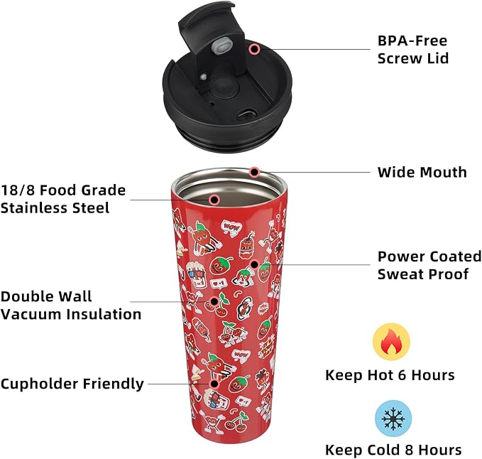 BJPKPK 26oz Tumbler With lid And Straw Stainless Steel Travel Coffee Mug Insulated Tumblers Cups,Hawaii Fruits Purple - Image 2