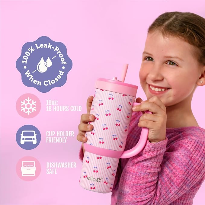 Ello Oasis 18oz Stainless Steel Tumbler - Preppy Cherries - Image 3