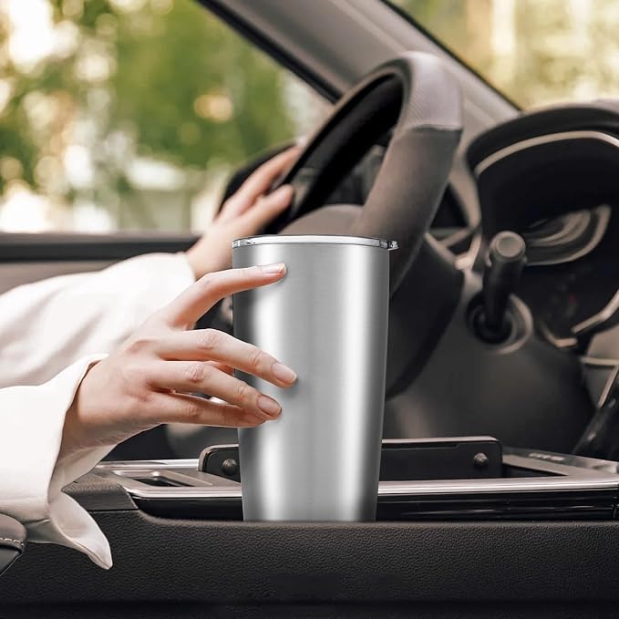 20 oz Tumbler with Lid Stainless Steel Insulated Tumblers Bulk Double Wall Vacuum Cups Powder Coated Travel Mug Keep Drink Cold and Hot, Stainless Steel, 8 Pack - Image 5