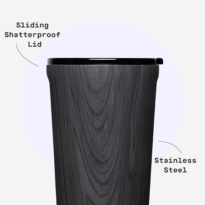 Corkcicle Classic Tumbler - Insulated Stainless Steel Travel Cup - Cold & Hot Drinks - Reusable - Durable - Spill Proof Lid - Non-Slip Silicone Base - Easy Grip - BPA Free - 24 oz - Burnt Wood - Image 5
