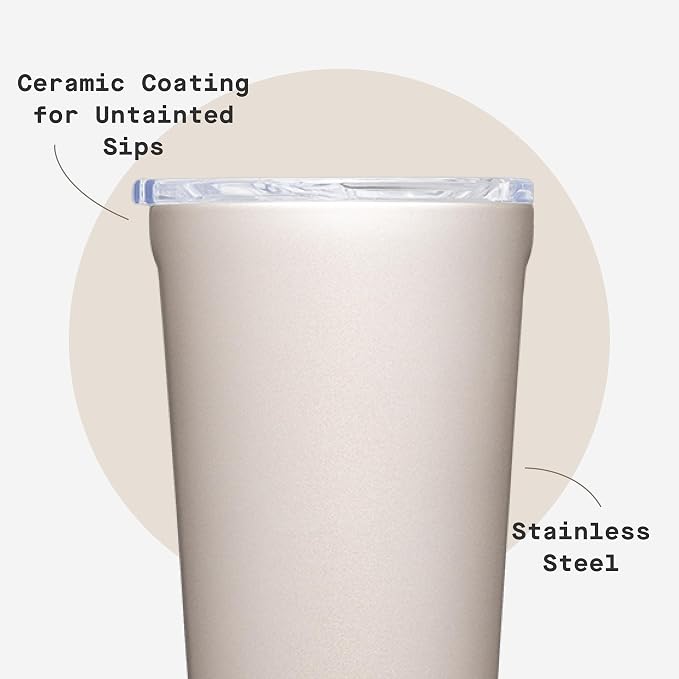 Corkcicle Pure Taste Tumbler - Stainless Steel Insulated Cup With Lid - Non-Slip Silicone Base - Ceramic Interior Coating - Durable Travel Mug - Dishwasher Safe - BPA Free - 16 oz - Latte/Oat Milk - Image 5