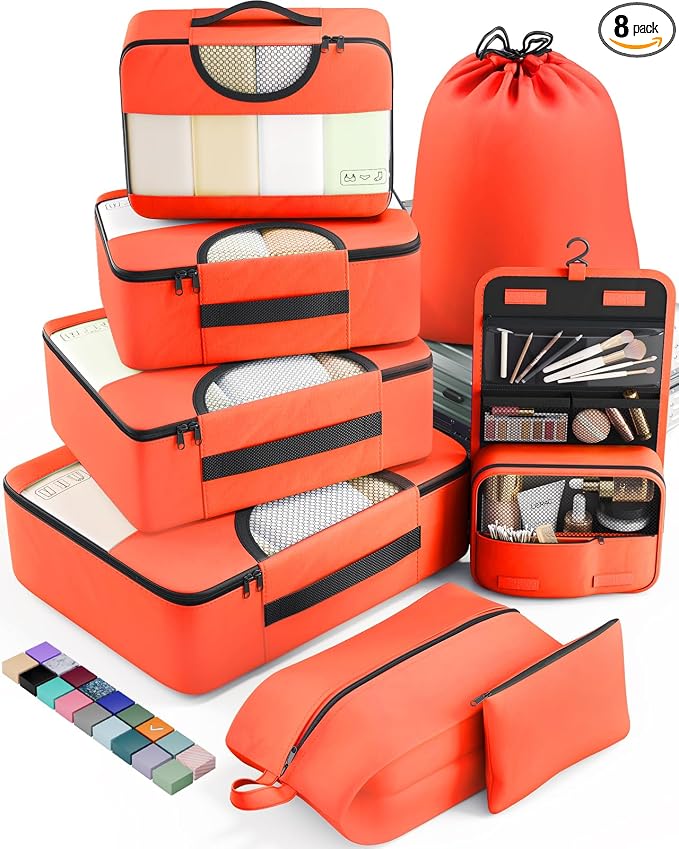 Veken 8 Set Packing Cubes for Travel Essentials, Suitcase Organizer Bags in 4 by Veken