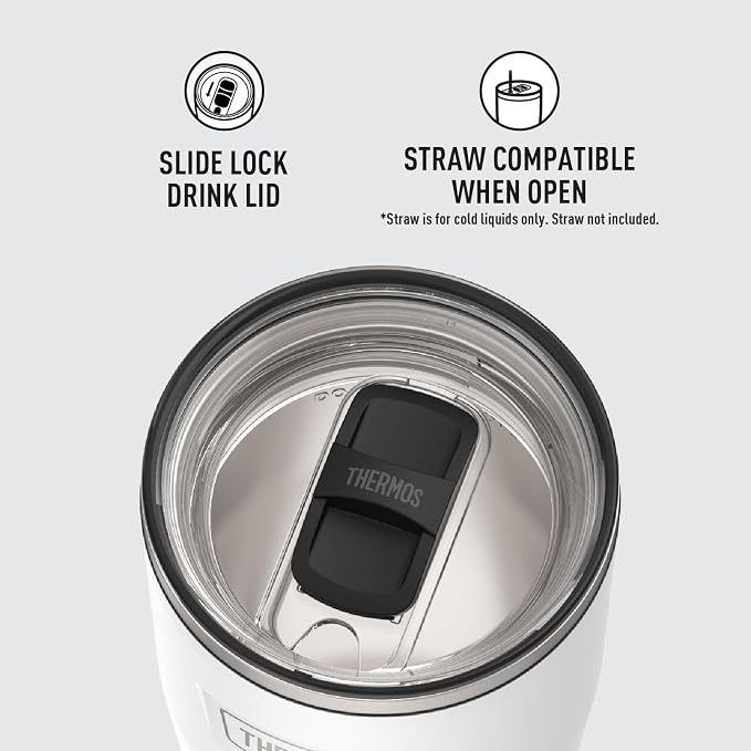 THERMOS ICON SERIES, Stainless Steel Cold Tumbler with Slide Lock, 24 Ounce, Snow - Image 4