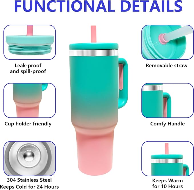 40-OZ Insulated Water Bottle,Insulated Stainless Steel Tumbler,Reusable Cold Drink Thermos,BPA-Free, Double-Wall Stainless Steel Water Bottle (Aqua Pink, 40, Fluid Ounces) - Image 3