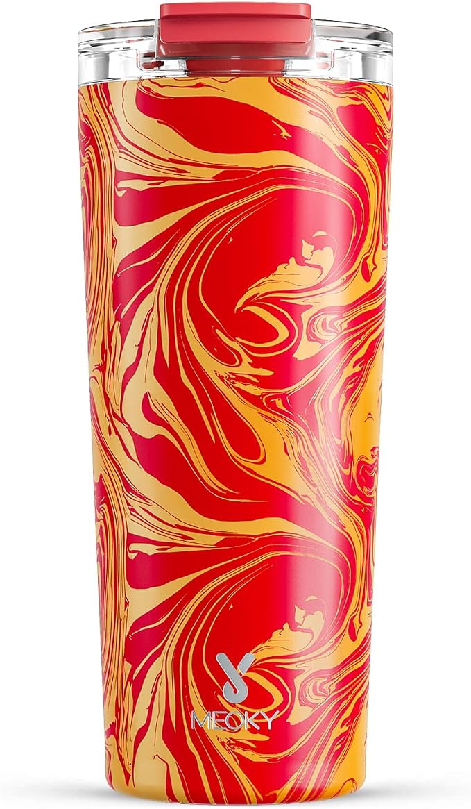 Meoky 24 oz Travel Coffee Mug with Leak-proof Lid, Stainless Steel Insulated Coffee Tumbler, Keeps Hot for 8 Hours or Cold for 24 Hours, Fits in Car Cup Holder (Lava Swirl) by MEOKY