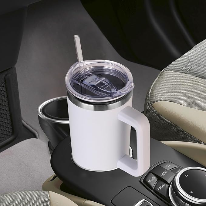 SYACOT 40 oz Tumbler with Handle and Straw Stainless Steel Insulated Tumbler Leak Proof Lid and Straw Lid Reusable Travel Mug Coffee Mug Cup Dishwasher Safe Keep Drinks Cold and Hot (Winter White) - Image 5