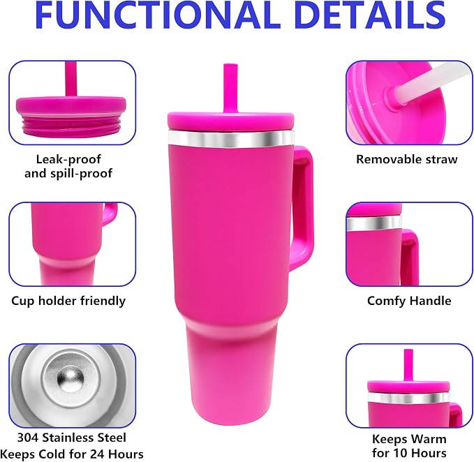 40-OZ Insulated Water Bottle,Insulated Stainless Steel Tumbler,Reusable Cold Drink Thermos,BPA-Free, Double-Wall Stainless Steel Water Bottle (Rose Red, 40, Fluid Ounces) - Image 3