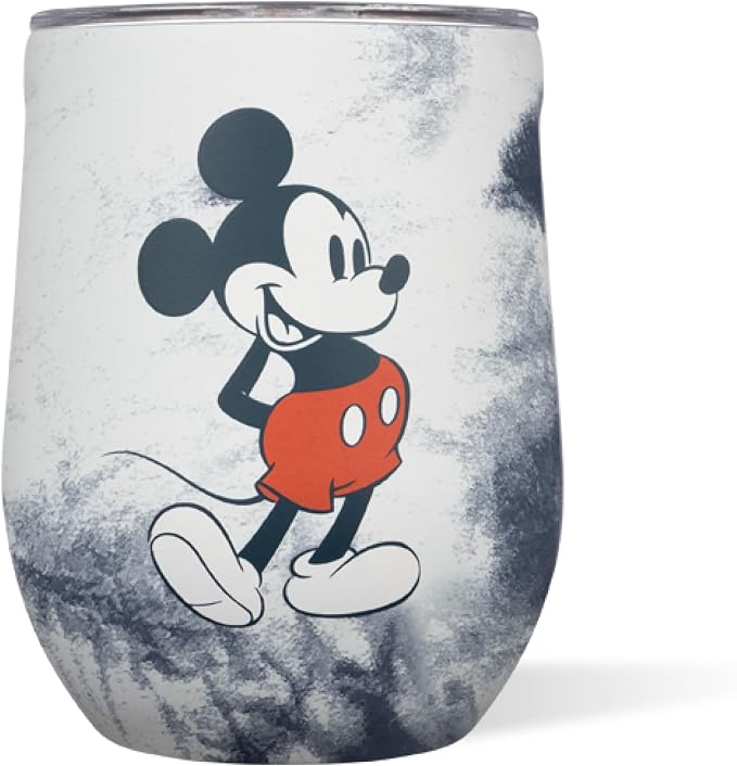 Corkcicle Stemless Insulated Wine Glass Tumbler - Beverages Cold 6 & Hot 3 Hours - Stainless Steel - Easy-Grip - Summer Drinkware Gift - Keeps Drinks Ice - 12 oz - Mickey Tie Dye by Corkcicle